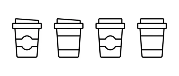 Kávé Csésze Vektor Ikon Készlet Forró Ital Szimbólum Lineáris Logótartály — Stock Vector
