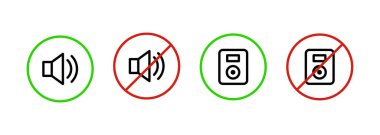 No sound vector icon set. Speaker is forbidden symbol. Keep silence sign board clipart