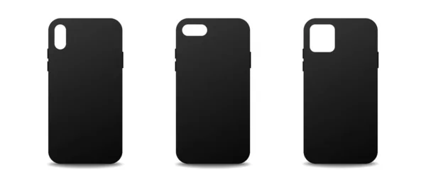 黑手机覆盖向量模型 智能手机用模板硅胶盒 带有阴影的移动电话配件 — 图库矢量图片