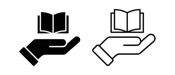 Mão Com Ícone Vetor Livro Ebook Símbolo Biblioteca Online Sinal — Vetor de Stock