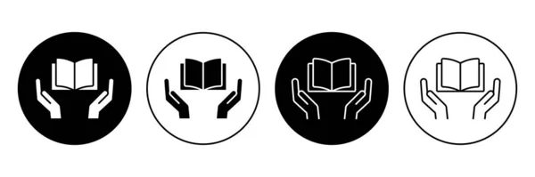 Hand Mit Buchvektorsymbol Book Online Bibliothek Symbol Kreis Offenes Bücherschild — Stockvektor