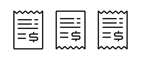 Receipt Vector Icon Set Linear Bill Symbol Invoice Sign — Stock Vector