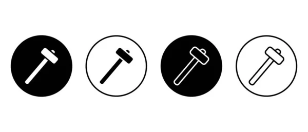 Hammer Vector Icon Set Outline Sledgehammer Symbol — Stock Vector