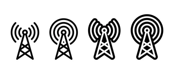 Conjunto Iconos Torre Radio Símbolo Señal Antena Inalámbrica — Archivo Imágenes Vectoriales