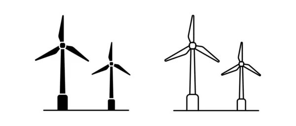 Wind Turbines Vector Icon Set Outline Windmill Symbol Wind Power — Stock Vector
