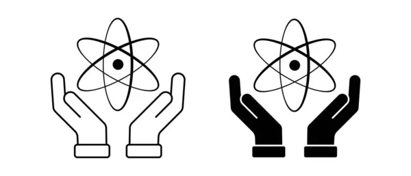 Hand Med Atom Vektor Ikon Vetenskaplig Symbol Laboratorium Molekyl Datatecken — Stock vektor