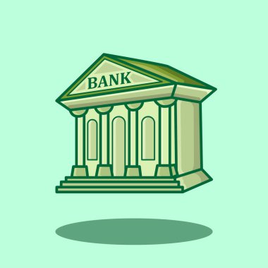 Bank Building Çizgi Film Vektörü illüstrasyonu. Vektör Bankası. Baskı ve dijital tasarım için Bank Building vektör çizimi ve simgesi