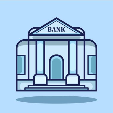 Bank Building Çizgi Film Vektörü illüstrasyonu. Vektör Bankası. Baskı ve dijital tasarım için Bank Building vektör çizimi ve simgesi