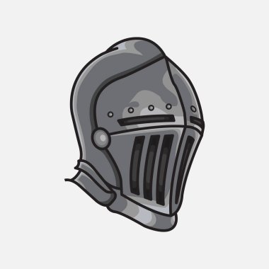 Vektör illüstrasyon Şövalye Miğferi. Vektör tasarımı Şövalye Miğferi. Knight Helmet Vector Çizgi Filmi tasarım illüstrasyonu ve web sitesi, dijital ve yazdırma simgesi