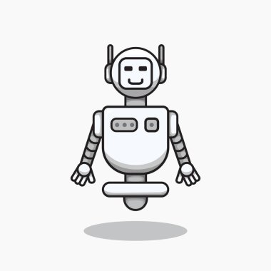 Web siteleri uygulamaları sunumları ve eğitim içeriği için modern ve geleceksel tasarım Ölçeklenebilir vektör biçimine sahip dostane bir robot asistanının vektör çizimi