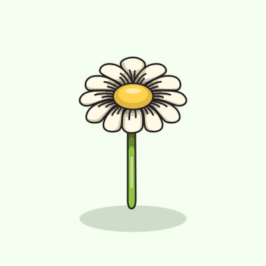 Beyaz taç yaprakları ve sarı merkezli papatya çiçeğinin vektör illüstrasyonu tazeliği ve bahar dönemi ölçeklenebilir ve düzenlenebilir vektör sanatını temsil etmektedir.