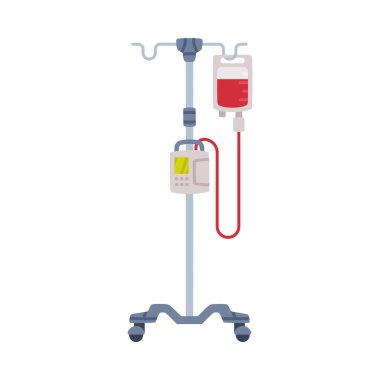 Tıbbi Malzeme ve Destek Cihazı İllüstrasyonu olarak kutuptaki damar içi torbalar. Sağlık Denetimi ve Kontrolü İçin Hastane ve Klinik Malzemeleri