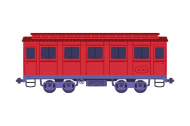 Yolcu vagonu ya da Wagon Side View Vector Illustration. Demiryolu Araç ve Ulaşım Konsepti