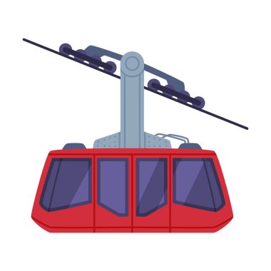 Türkiye Ulaştırma Vektörü İllüstrasyonunda Kırmızı Füniküler Kabin İpte. Geleneksel Türk Kablo Demiryolu Taşımacılığı Konsepti