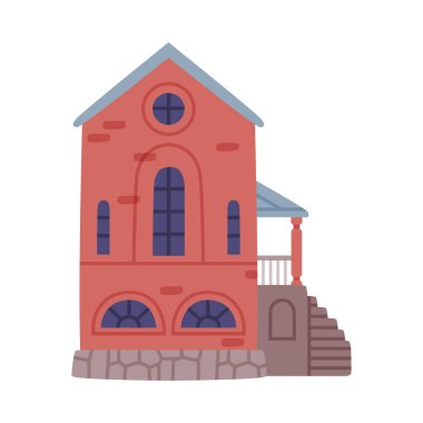 Taş Duvar ve Windows Vector Illustration ile Türkiye Şehir Binası. Geleneksel Türk Mimarı ve Tipik Tarihi İnşaat Kavramı