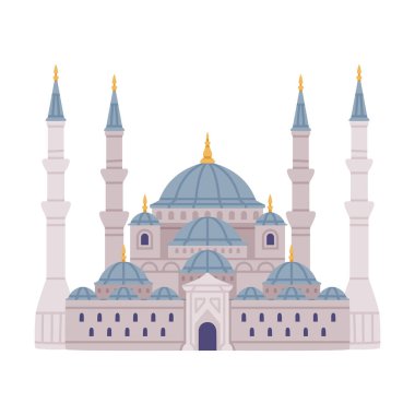 Türkiye Vektör İllüstrasyonu rolünde Mavi Sultan Camii. Geleneksel Türk Mimarı ve Tipik Tarihi İnşaat Kavramı
