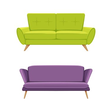 Rahat kanepe modern mobilya seti, beyaz arka planda izole edilmiş daire tasarımı element vektör illüstrasyonunun içi.