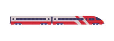Speed Train Lokomotif ve Yolcu Vector Illustration. Demiryolu Motoru Aracı ve Şehirlerarası Taşımacılık Konsepti