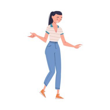 Anne aşağıya bakıp çocuğuyla konuşuyor ve vektör illüstrasyonunu anlatıyor. Genç Kadın Biriyle Konuşma ve İletişim Kurma Konseptine Bağlandı