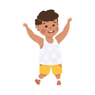 Küçük Çocuk, Dostça İletişim Vektörü İllüstrasyonu 'na katılan biriyle konuşuyor. Sevimli Çocuk Haberleri Paylaşan ve Muhabbet Konseptiyle Eğlenen Birisiyle Konuşuyor