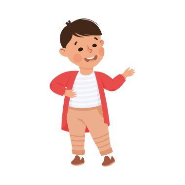 Küçük Çocuk, Dostça İletişim Vektörü İllüstrasyonu 'na katılan biriyle konuşuyor. Sevimli Çocuk Haberleri Paylaşan ve Muhabbet Konseptiyle Eğlenen Birisiyle Konuşuyor