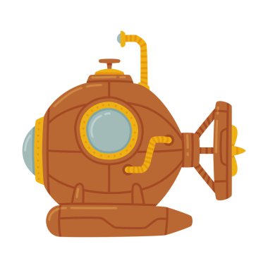 Kahverengi Denizaltı Su Gemisi Sualtı Vektör İllüzyonu. Periskop Konseptli Denizci Gemisi Silindirik Gövdeye ve Yelkenliye Sahip