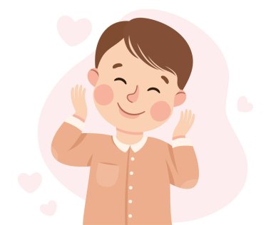 Self-love with Little Boy Admiring Himself Loving His Appearance Vector Illustration. Cute Kid Enamored with His Face and Body Fulfilled with Proudness and Self-esteem Concept clipart