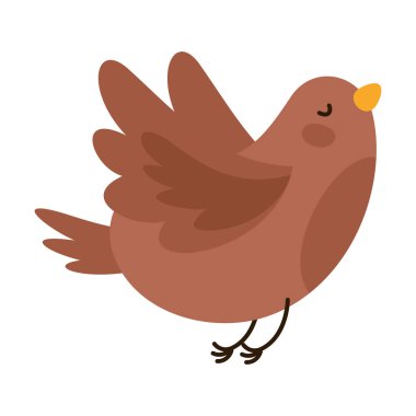 Uçan Vektör İllüstrasyonlu Yayılmış Kanatlı Şirin Küçük Kuş. Gökyüzünde Uçan Komik Tüylü Yaratık