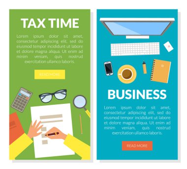 Masa Üstü Masa Vektör Şablonu Görünümünde Nesnelerin gösterildiği Çalışma Alanı Afişi. Bilgisayar, Not Defteri ve Kahve Kupalı İşyeri Organizasyonu