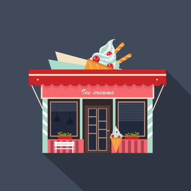 Restoranlar ve dükkanlar cephe, uygulama mağazası düz projesi