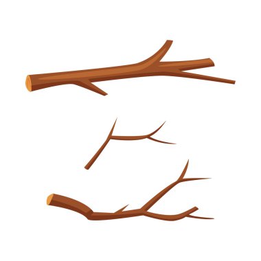 Kuru ağaç dalları beyaz arkaplanda karikatür vektör illüstrasyonunu ayarladı