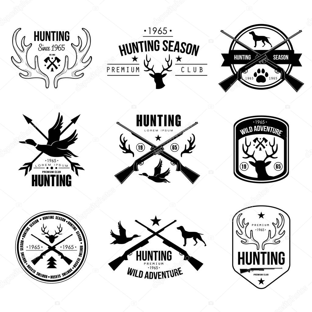 Badges Labels Logo Design Elements Stock Vector Handmade hunting authentic hand-drawn graphics