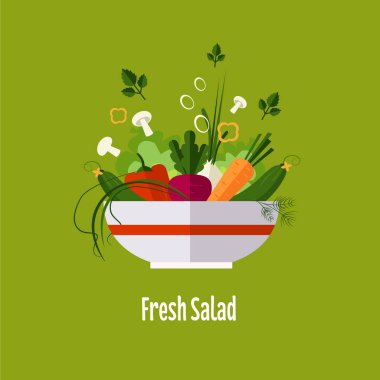 Sebze salatası, sağlıklı yemek, düz diyet tarzı.