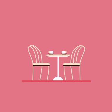 Yemek masası ve sandalyeler. Düz biçim illüstrasyonu.