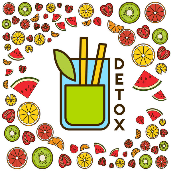 Зеленый смузи рецепт. С иллюстрацией ингредиентов плоский стиль