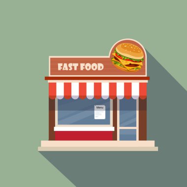 Restoranlar ve dükkanlar ön cephe, mağaza önü vektörü ayrıntılı düz tasarım