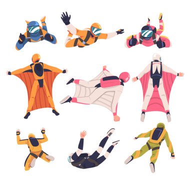 Paraşütçü paraşütçü hava dalışı ve Dünya Vektör Kümesi 'ne serbest düşüş. Erkek Aşırı Spor ve Eğlence Faaliyetlerine Bağlandı