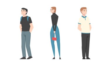 Patience with Patience for something Vector Set 'te Bekleyen Adam ve Kadın. Erkek ve Kadın İleriye Bakan Bir Şey Bekliyor