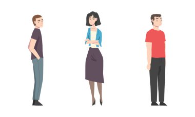 Patience with Patience for something Vector Set 'te Bekleyen Adam ve Kadın. Erkek ve Kadın İleriye Bakan Bir Şey Bekliyor
