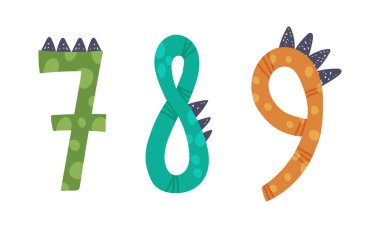 Beyaz Arkaplan Vektör Kümesi 'ne izole edilmiş Dinozor Numarası ya da Sayısı. Çocukların Öğrenme Konsepti için Parlak Sayılı Şekil