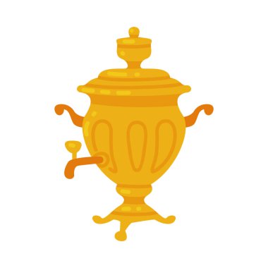 Samovar: Rus Metal Tenceresi Isıtma ve Kaynayan Su Vektörü İllüstrasyonu. Geleneksel Rusya Ülke Özniteliği