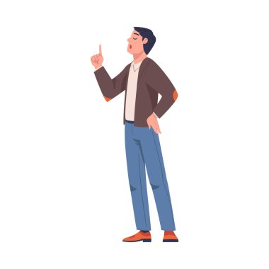 Man Character Finger Pointing Giving Lecture to Somebody and Nagging Vector Illustration. Male Explaining Something with Hand Gesture clipart