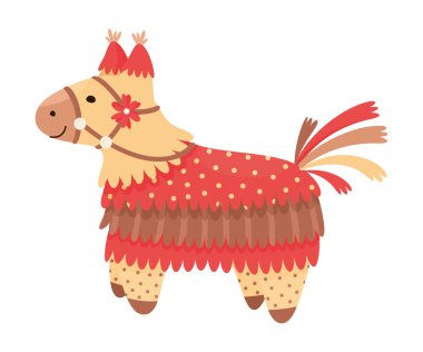 Meksikalı Pinata Llama, Çocuk Partisi Kutlama Vektörü İllüstrasyonlu Kağıt-mache 'den yapılmış renkli bir oyuncak. Karnaval ya da Fiesta için Hayvan Kağıdı Kutusu