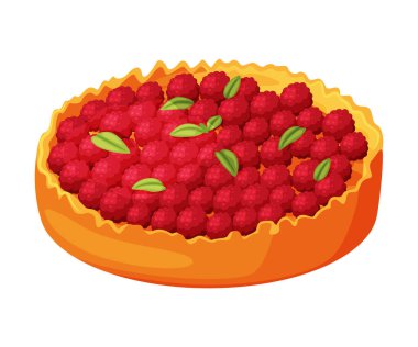 Pastadan yapılmış ahududu turtası ile Tatlı Meyve Doldurma Vektör İllüstrasyonu. Kısa hamurlu Ev Yapımı Şekerli Tatlı Pastane Yemeği