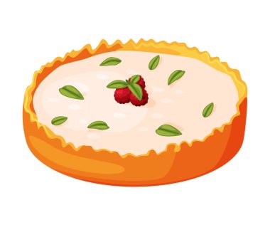 Tatlı Krem Doldurucu İllüstrasyonlu Pastadan yapılmış Kremalı Turta. Kısa hamurlu Ev Yapımı Şekerli Tatlı Pastane Yemeği