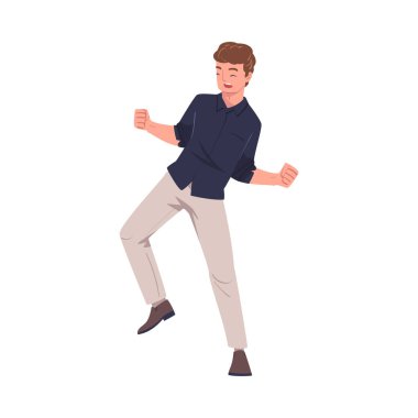 Erkek Karakteri Sevinç ve Heyecan Duyuyor ve Vektör İllüstrasyonunu Kutluyor. Gürültülü Sesli Genç Erkek Mutluluğu İfade Ediyor