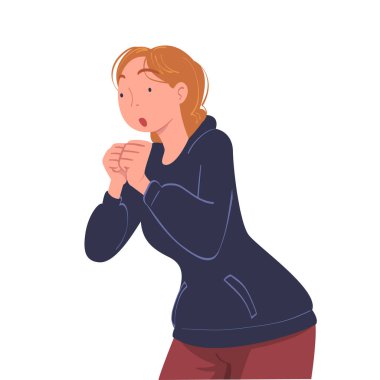 Nefes nefese kalan Kadın Karakteri Duygusal İfade Vektörü İllüstrasyonu. Sözsüz İletişim Konsepti Olarak Genç Şaşırmış Kadın Tepkisi