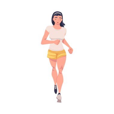 Spor Giyim ve Spor Giyiminde Koşan Kadın Karakteri ve Spor Eğitimi ve Spor Vektörü İllüzyonuna Bağlandı. Genç bayan sporcu Kardiyo Fiziksel Egzersizi Yapıyor