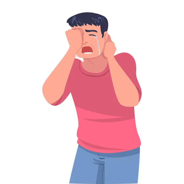 stock vector Crying Man Character Weeping and Sobbing from Sorrow and Grief Feeling Sad and Upset Vector Illustration. Miserable Young Male Blubbering and Shedding Tears Concept