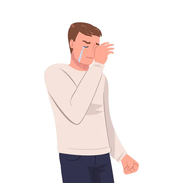 stock vector Crying Man Character Weeping and Sobbing from Sorrow and Grief Feeling Sad and Upset Vector Illustration. Miserable Young Male Blubbering and Shedding Tears Concept